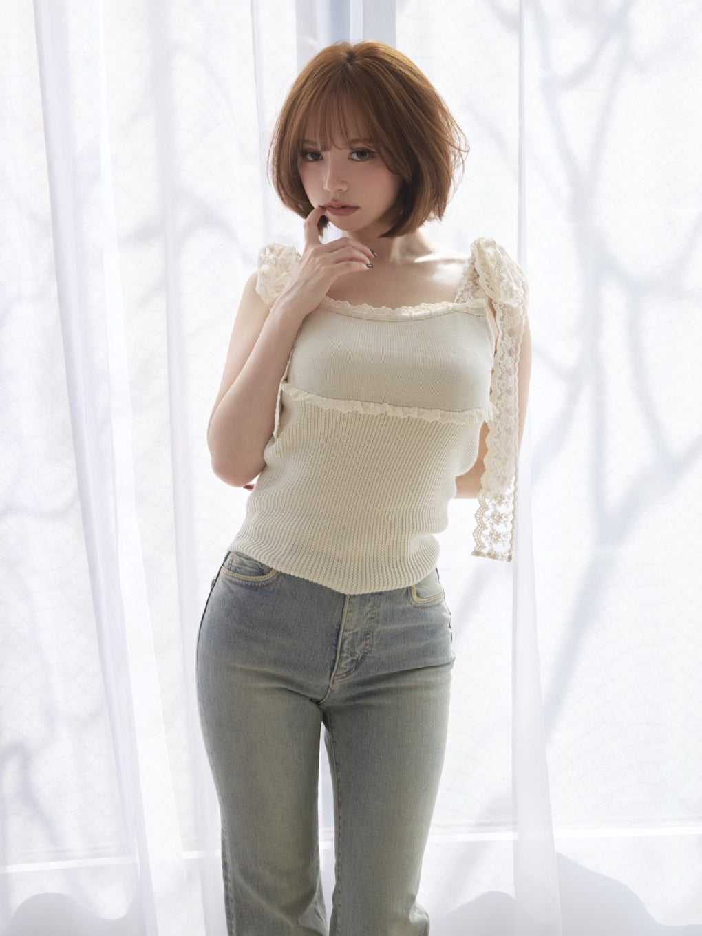 トップス ANDMARY Lil lace knit tops ANDMARY】Lil lace knit tops