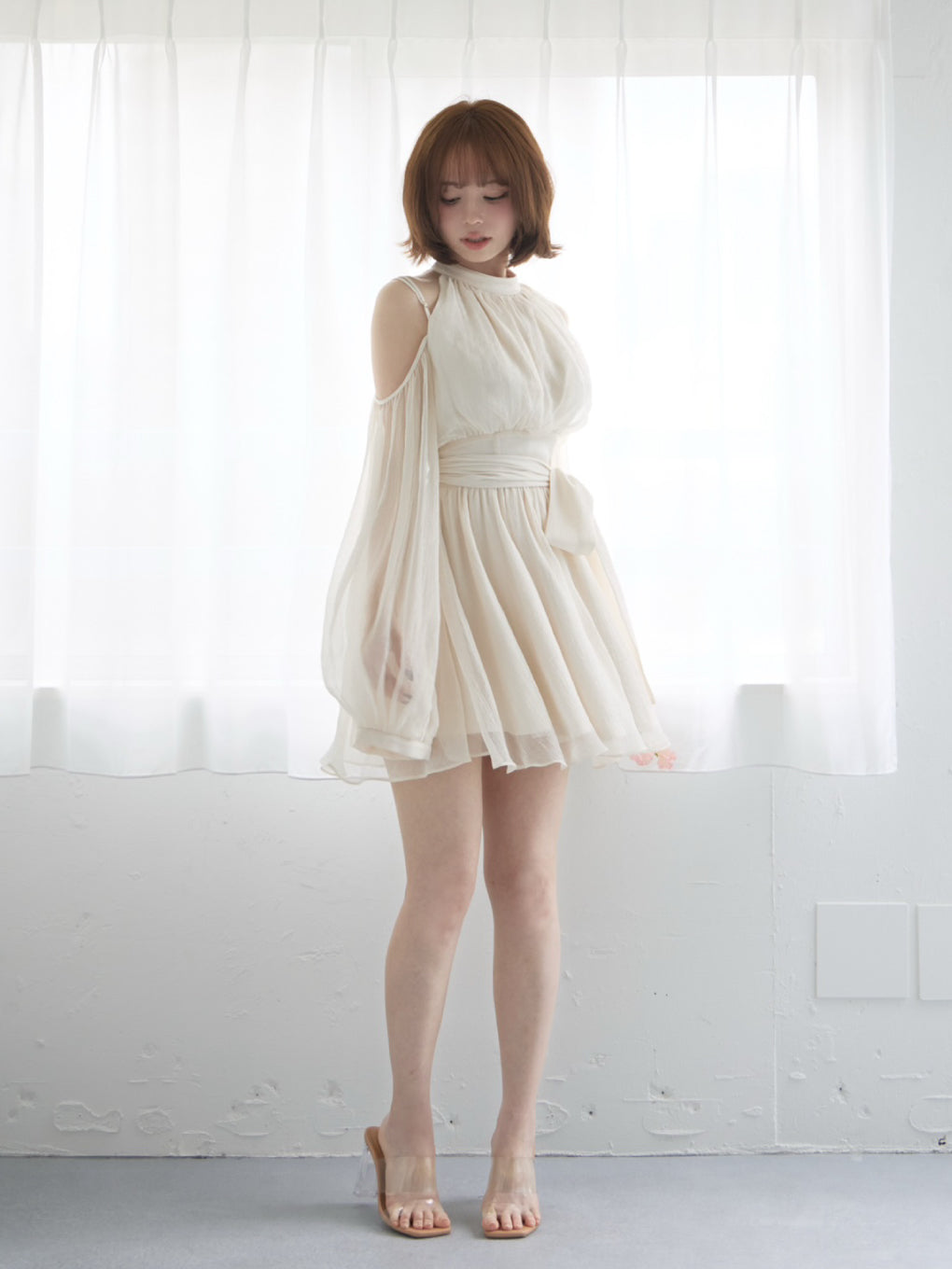 ワンピース IVORY ANDMARY Fairy chiffon mini dress ANDMARY】Fairy chiffon mini dress