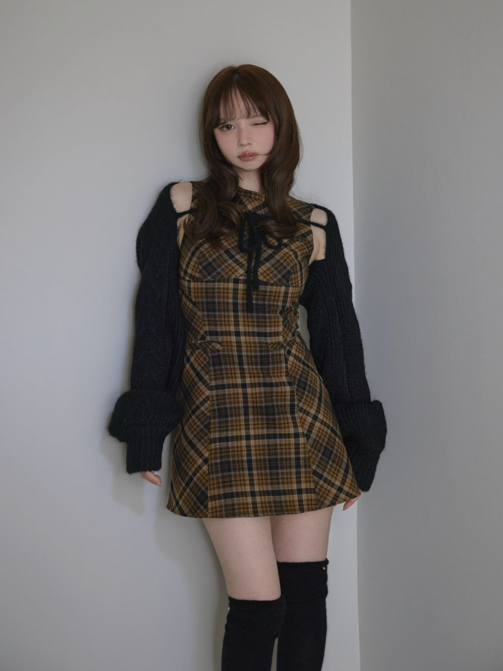 ワンピース Mimi check set mini dress andmary ANDMARY】Mimi check set mini dress