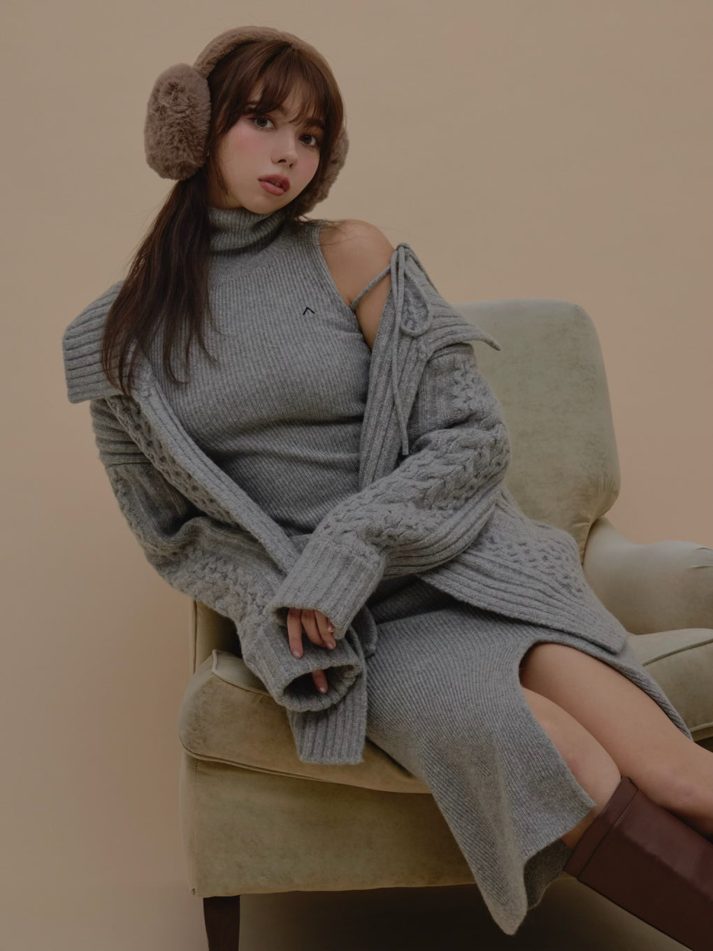 ANDMARY】Nana cable knit set dress