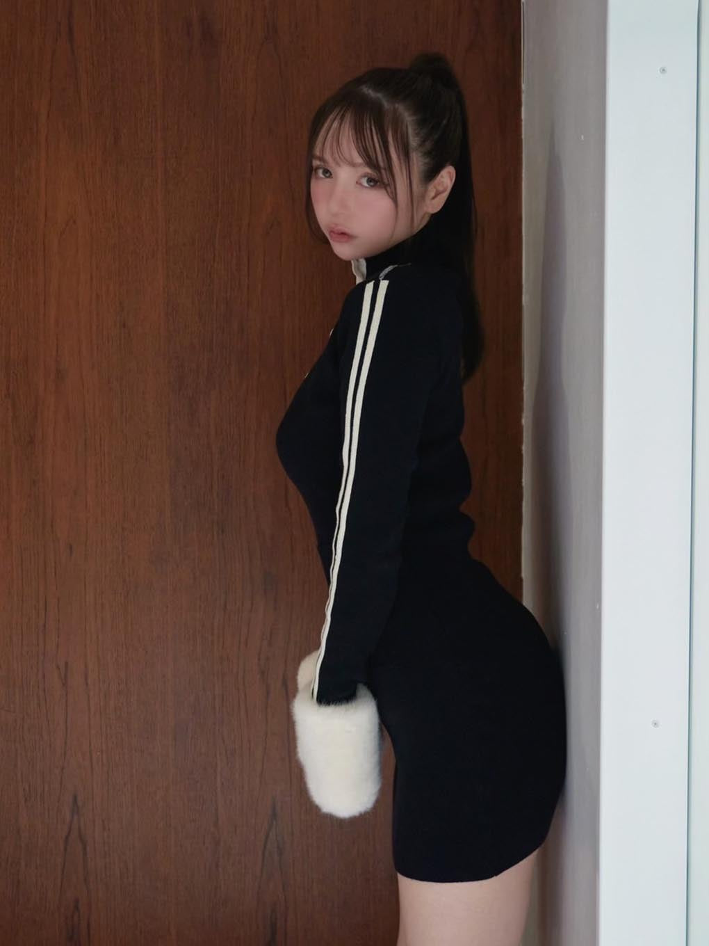 andmary Zoe fur mini dress black袖丈65cm