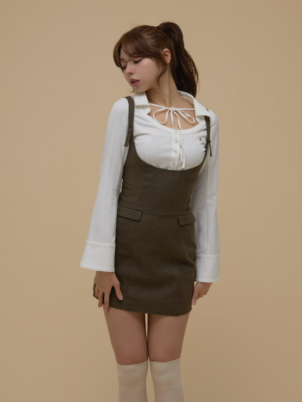 ワンピース ANDMARY Rachell check layered dress ANDMARY】Rachell check layered dress