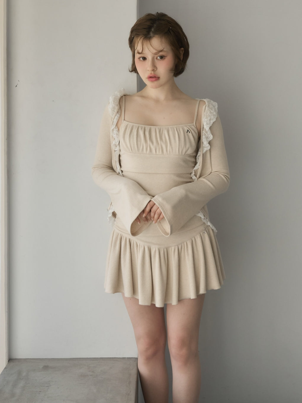 トップス ANDMARY Lilith gather set dress beige ANDMARY】Lilith gather set dress