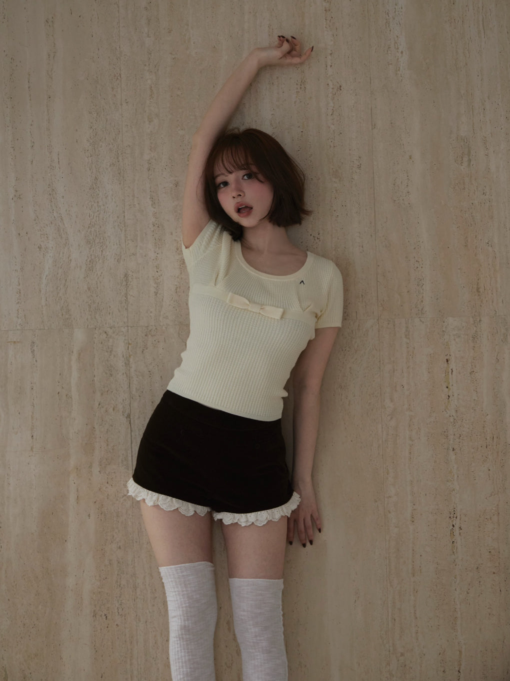 ANDMARY】Waffle ribbon tops