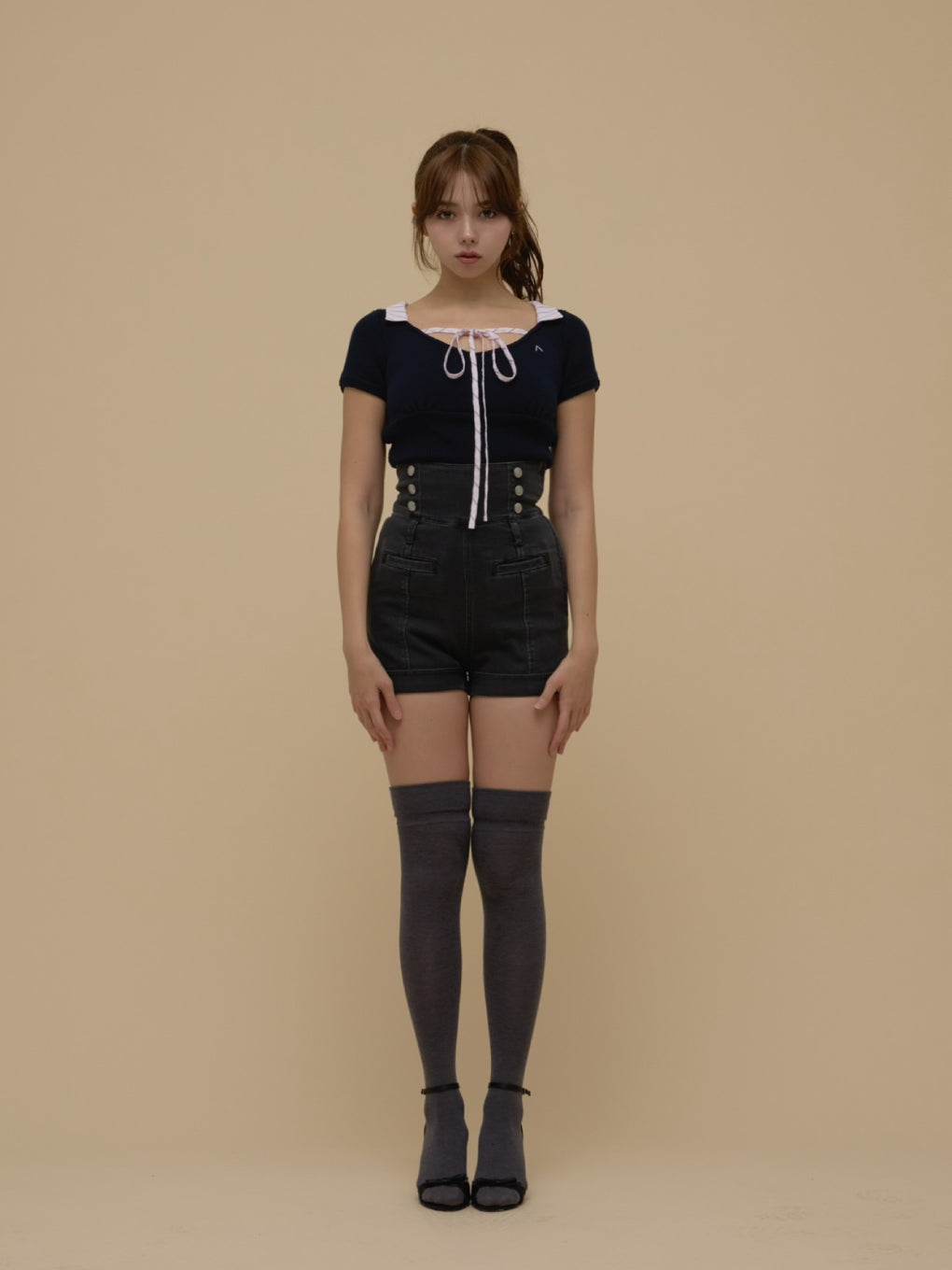 Mary heart pants ブラック ANDMARY】Doll heart hip pants