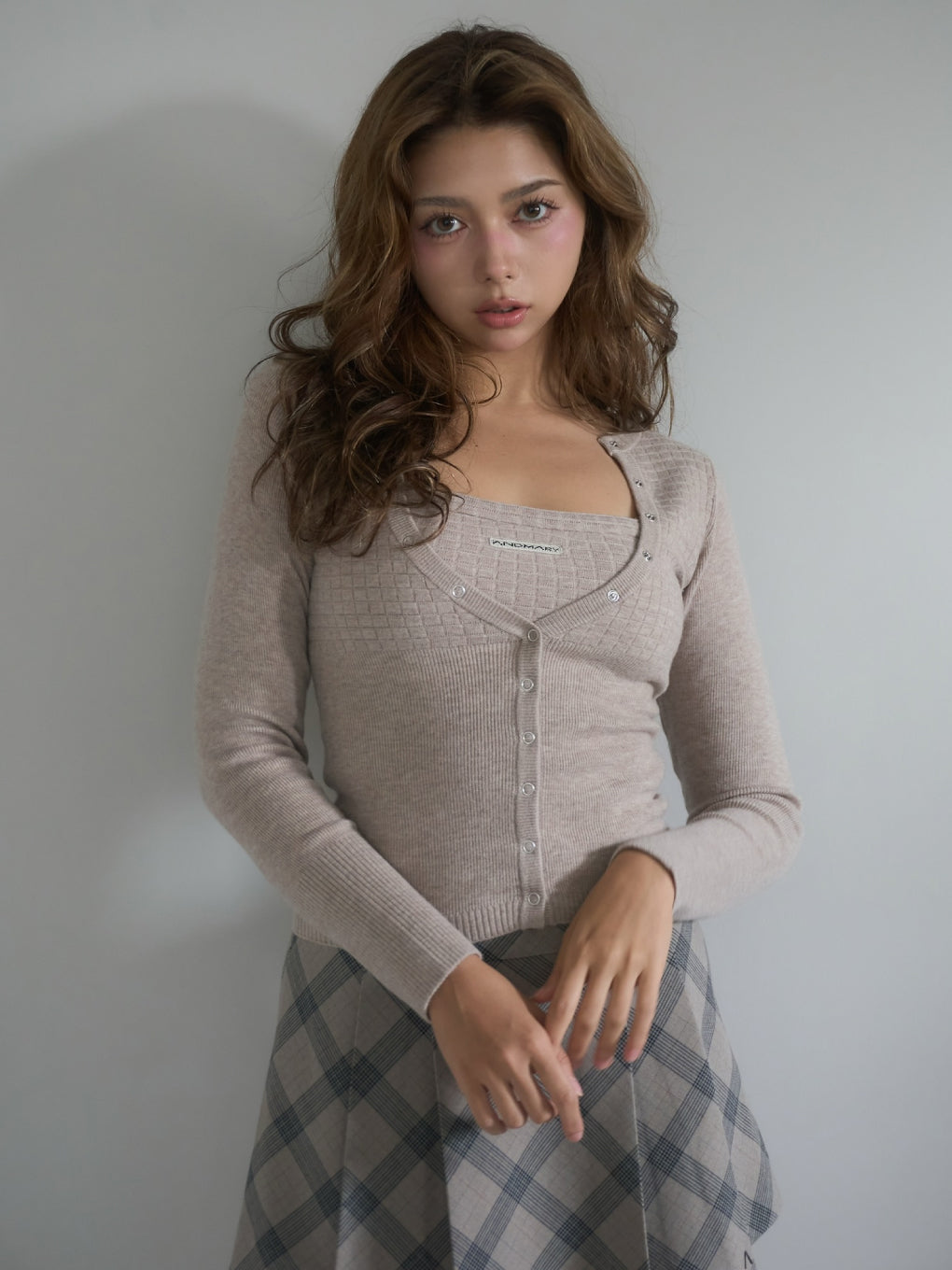 ANDMARY】Waffle cardigan set tops