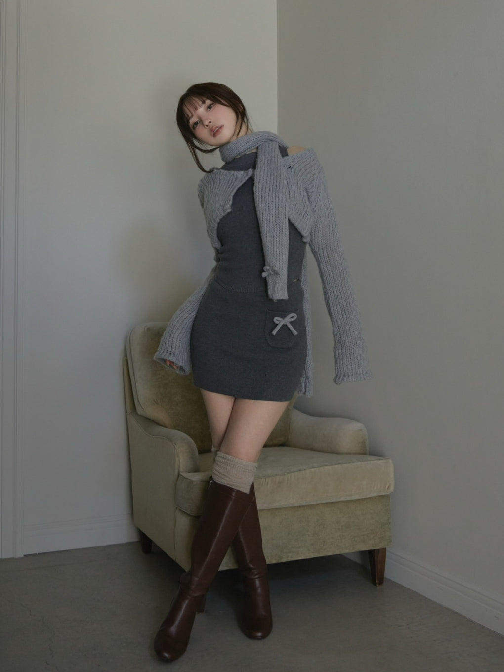 Zoff muffler knit set up