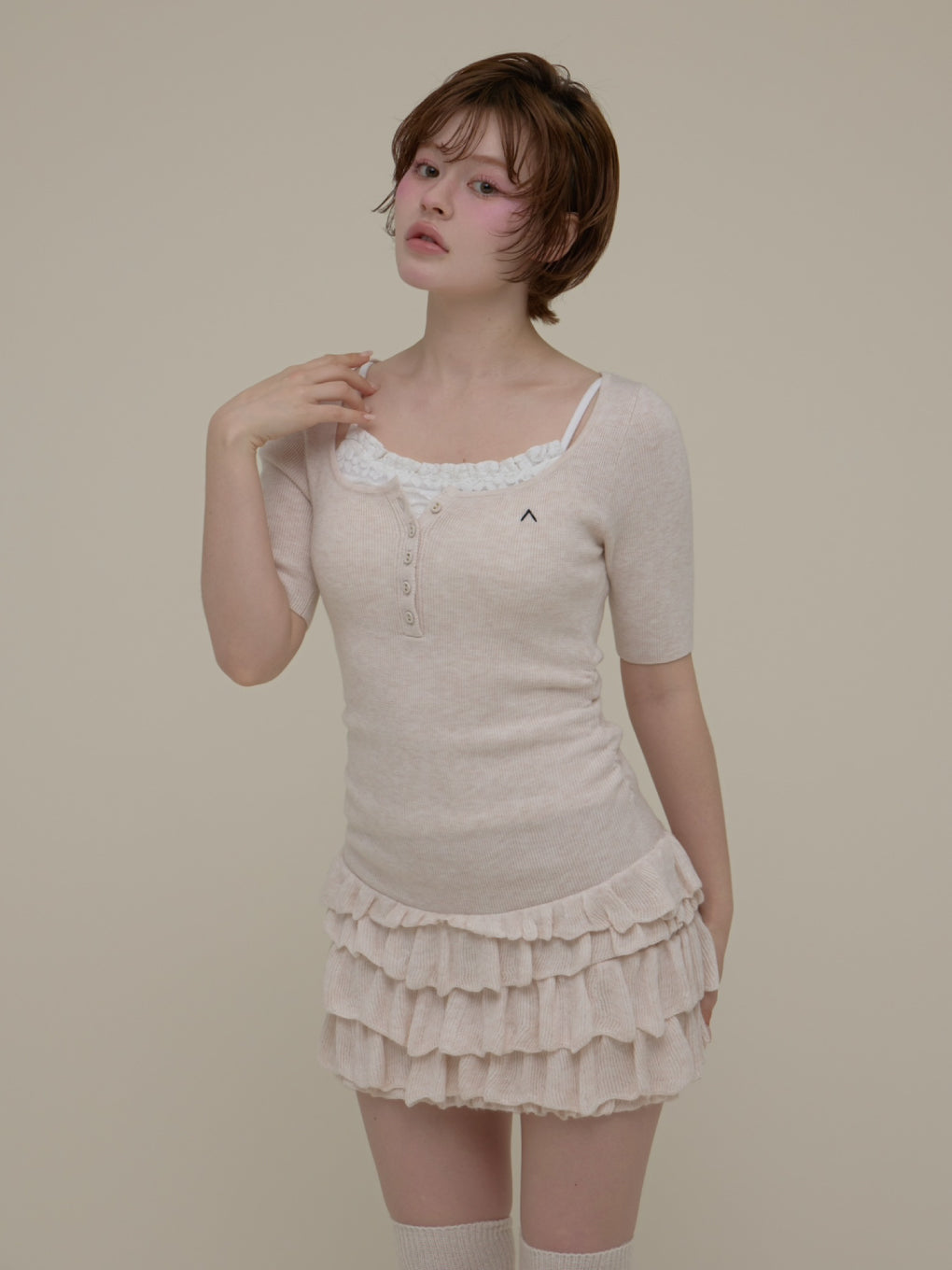 ANDMARY】Cyndi frill knit mini dress