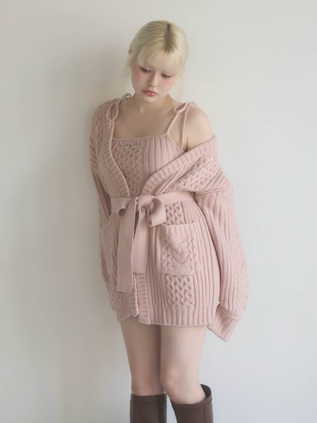 Andmary Hug knit cardigan set up 3点 セット Hug knit cardigan