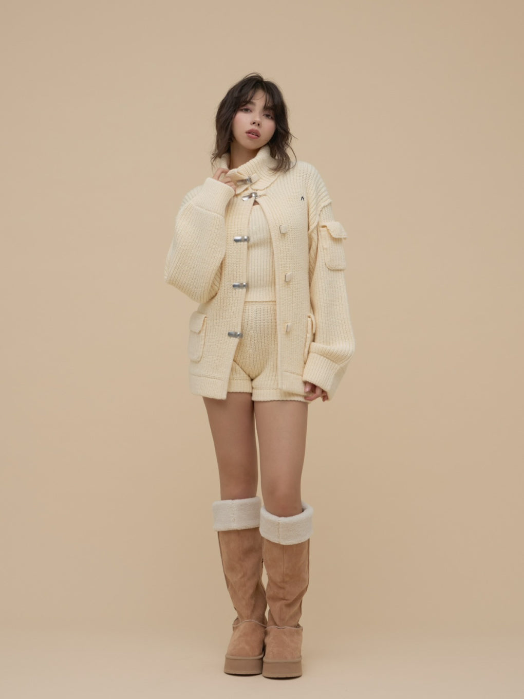 トップス andmary Hug knit set up mocha ANDMARY】Hug knit set up