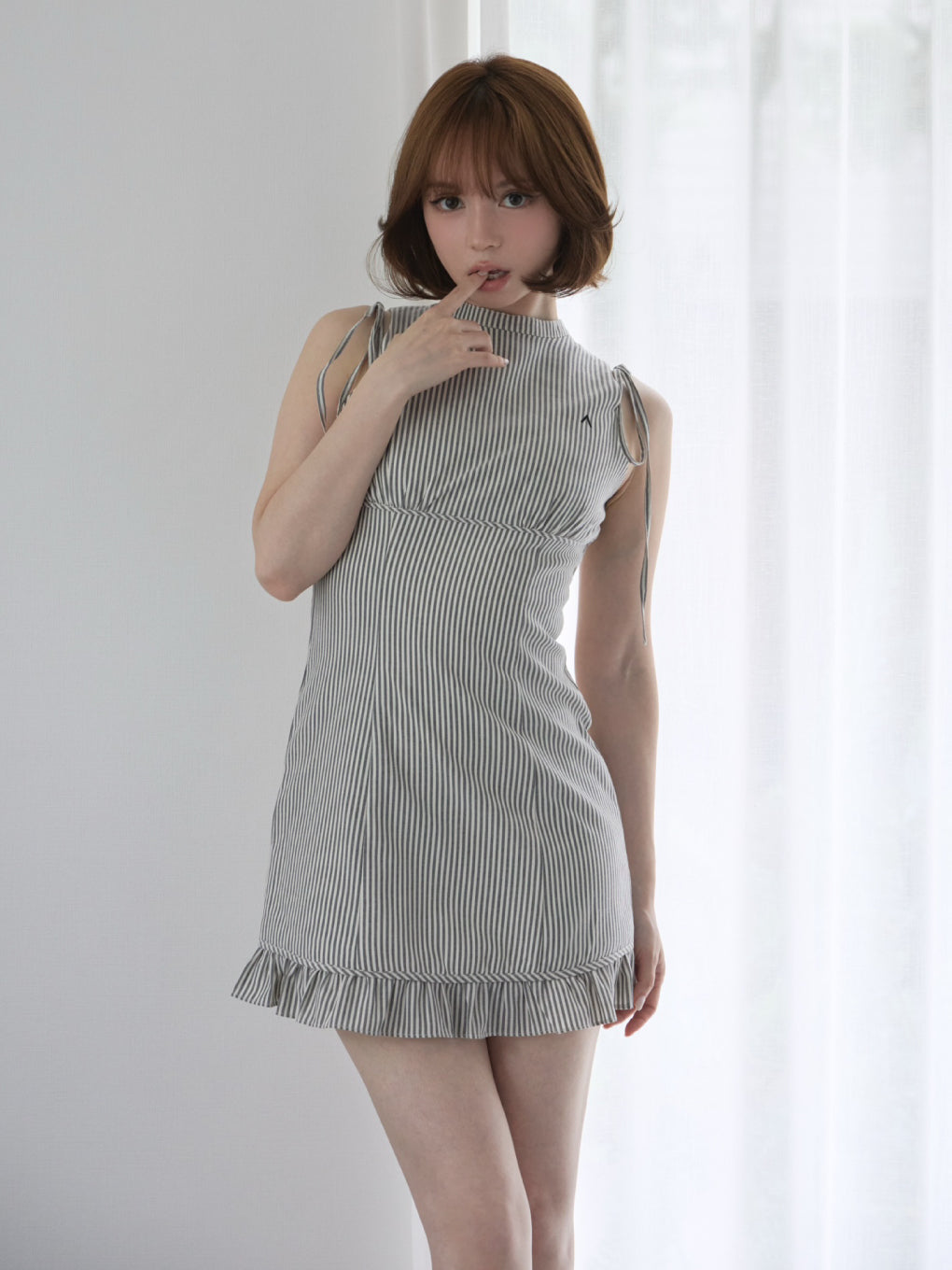 ANDMARY Mary logo mini dress /グレー インパン有り ANDMARY】Ann stripe mini dress