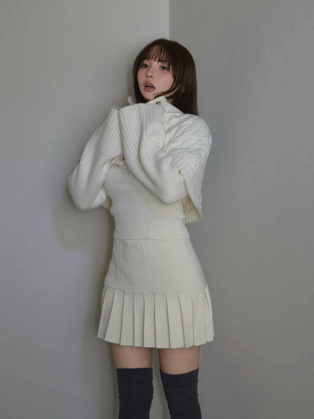 ANDMARY】Snow cape knit set up