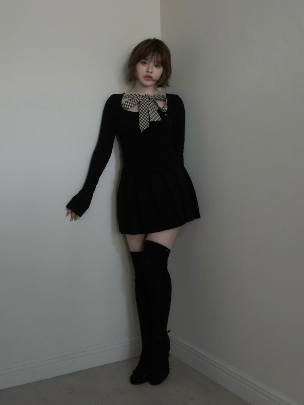 ANDMARY】Ami ribbon check tops