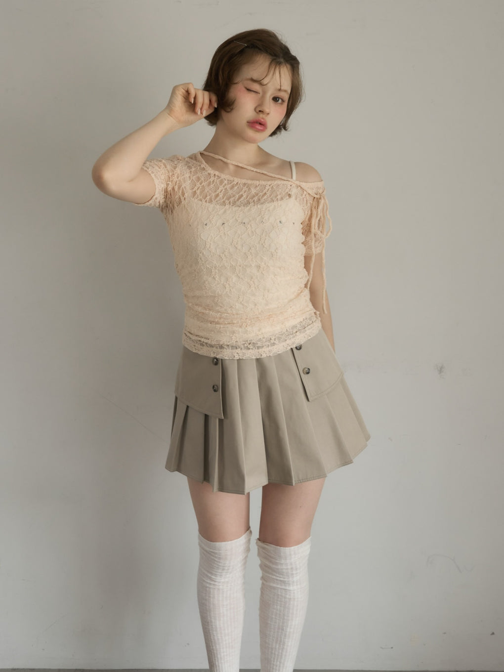 ANDMARY】Trench pleats mini skirt
