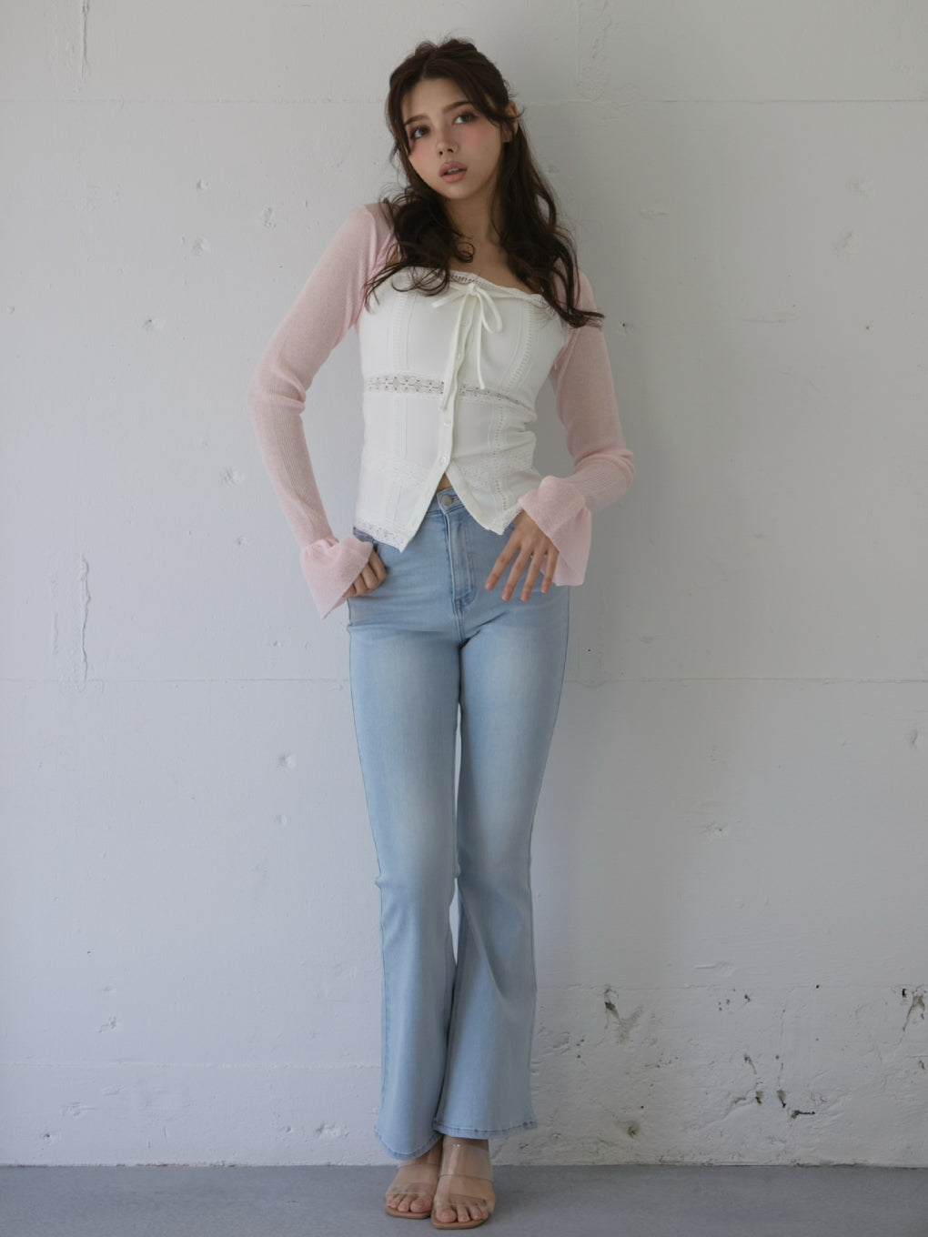 ANDMARY Kiki lace cardigan set tops ピンク ANDMARY】Kiki lace cardigan set tops