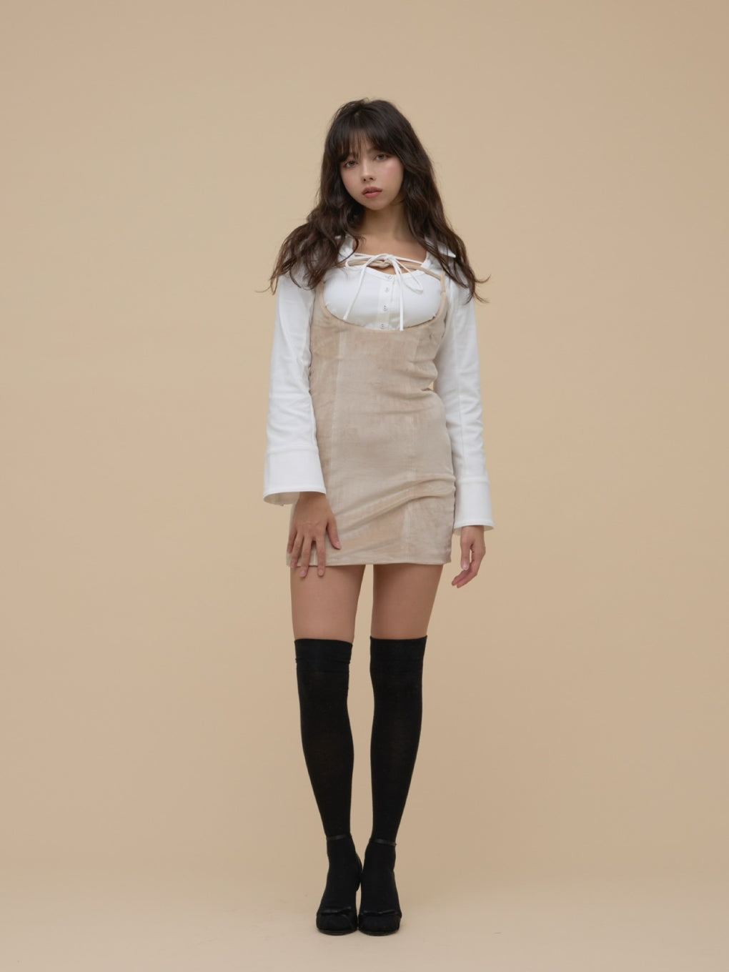 ワンピース andmary Betty velour mini dress black ANDMARY】Betty velour mini dress