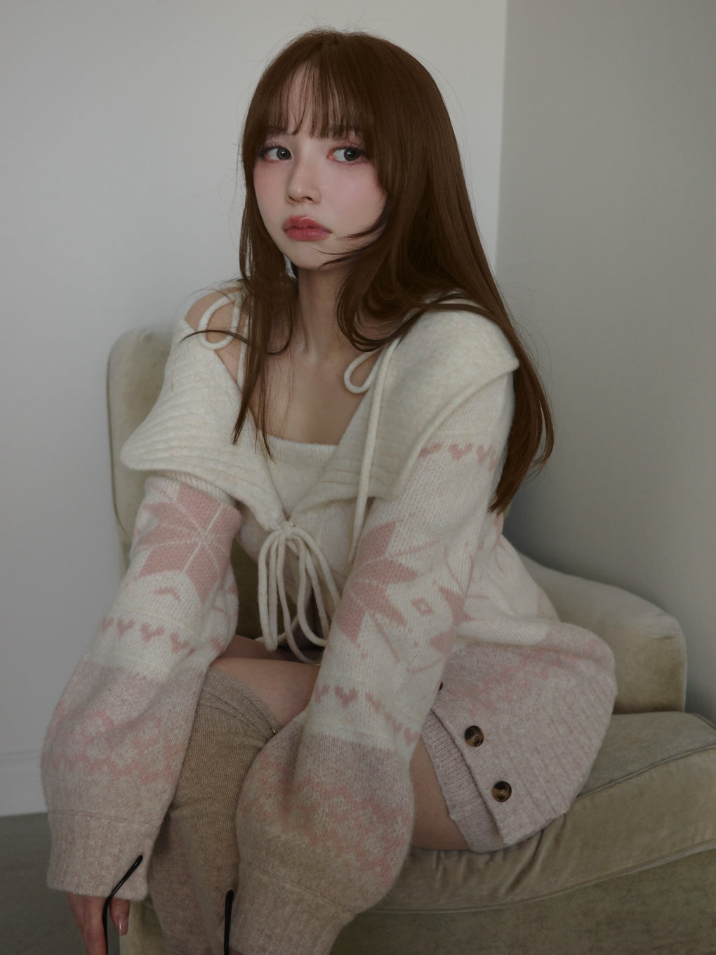 ANDMARY】Heart nordic cardigan set up