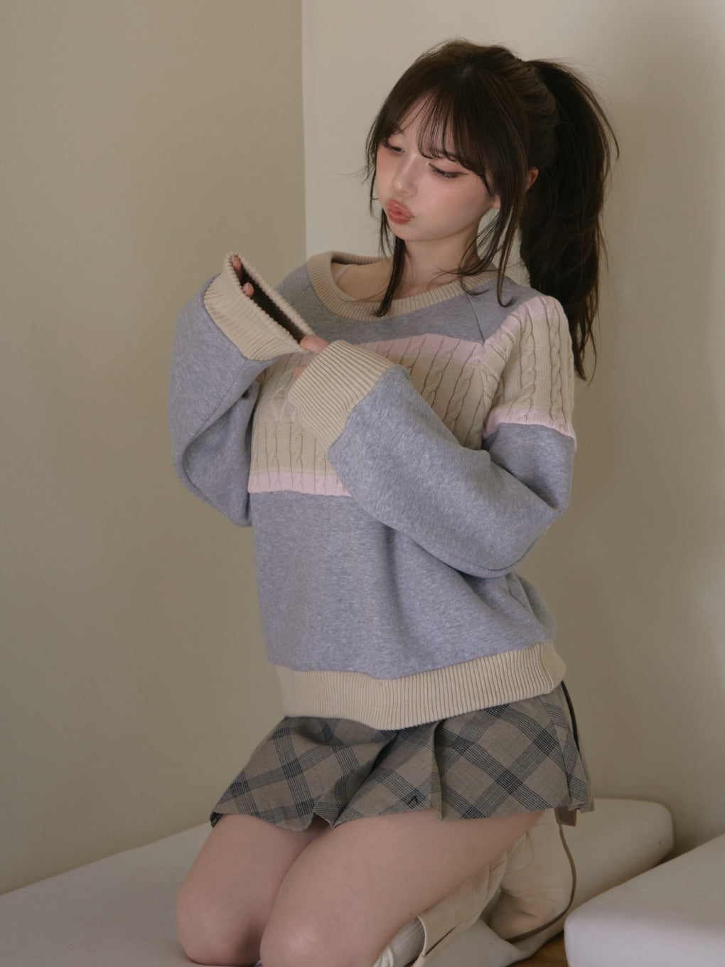 ANDMARY】Coco check mini pleats skirt