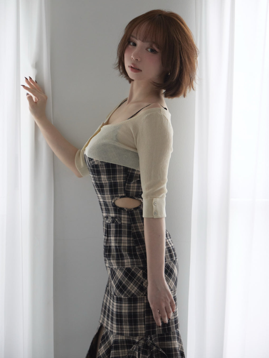 Lisa check long dress