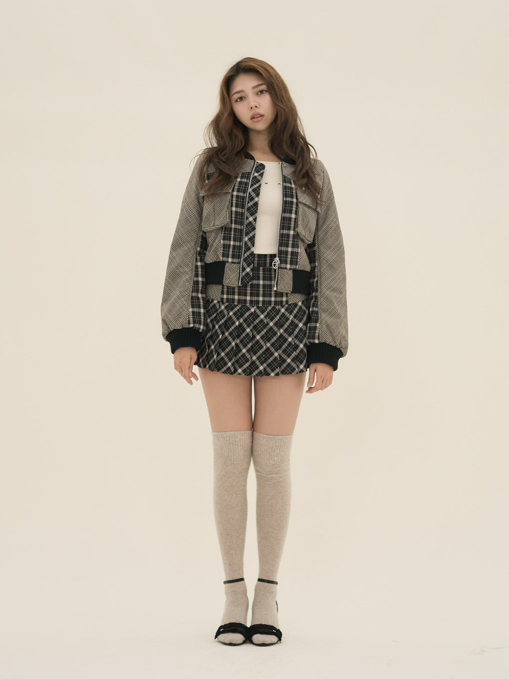 Coco check pleats skirt