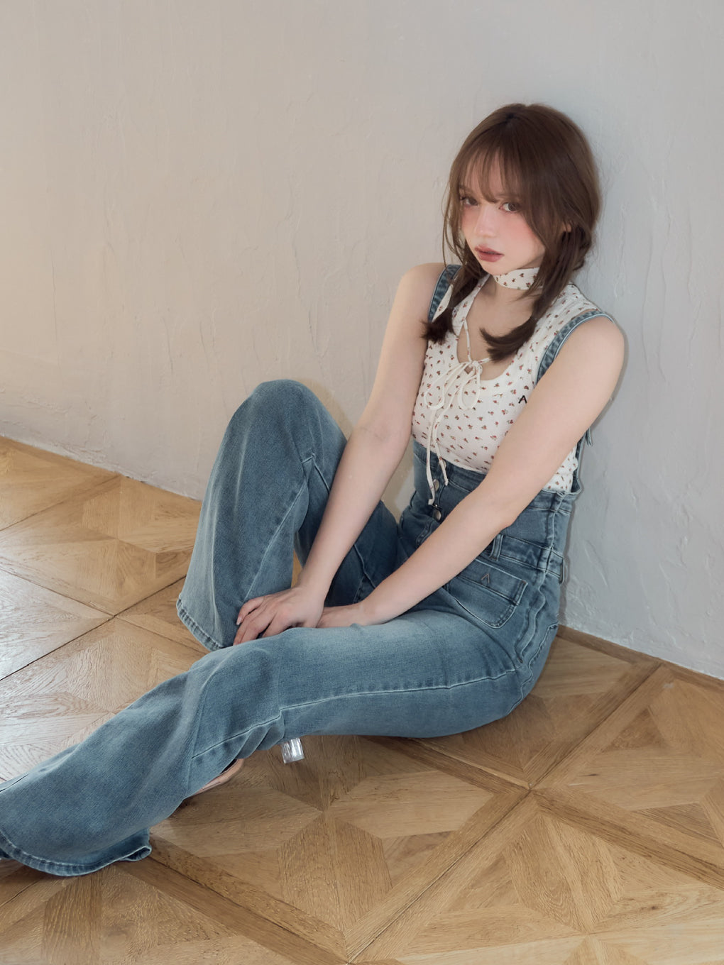 ANDMARY】Heart hip denim allinone