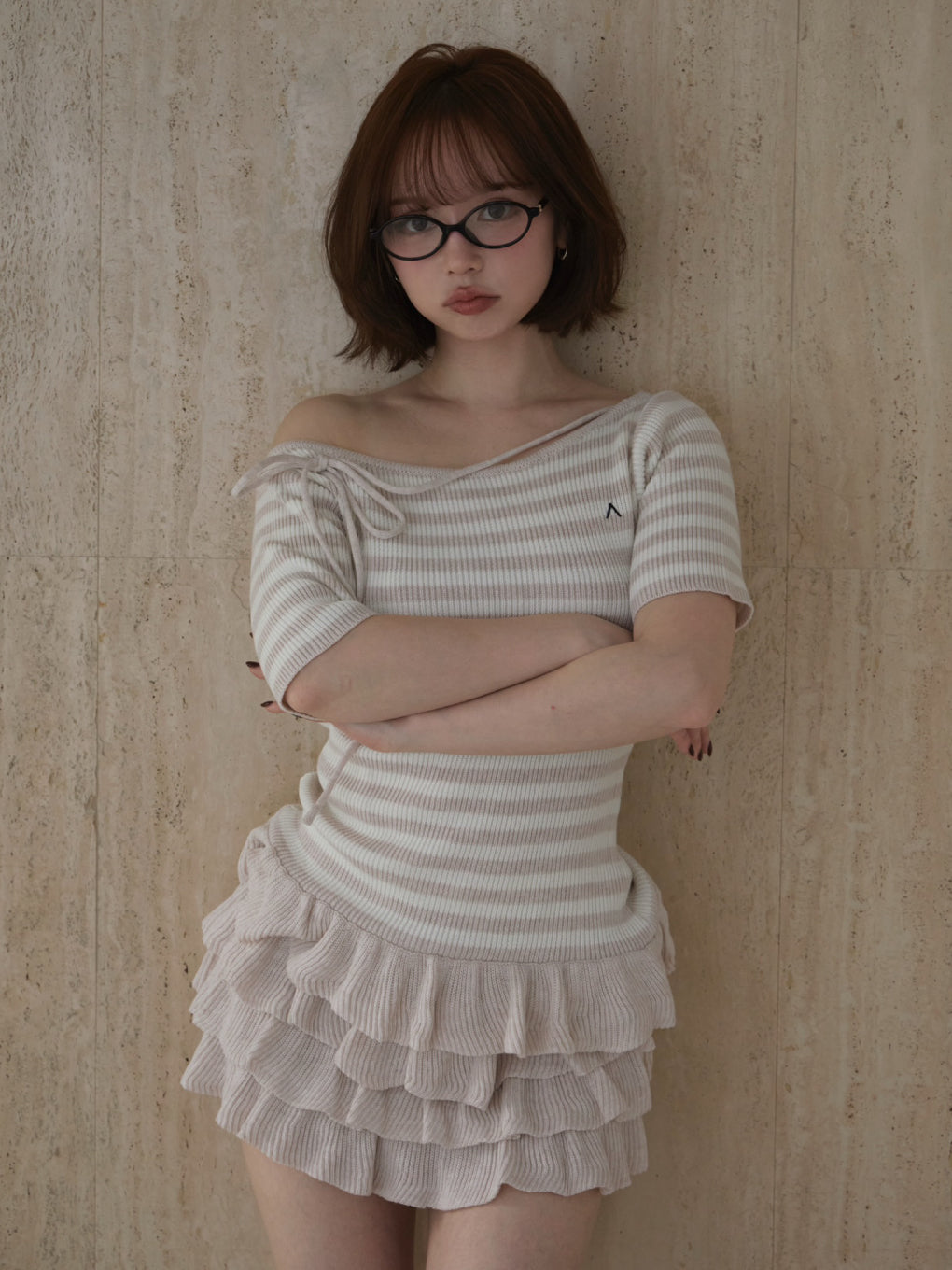 andmary Rachel knit frill mini dress グレー ANDMARY】Rachel knit frill mini dress