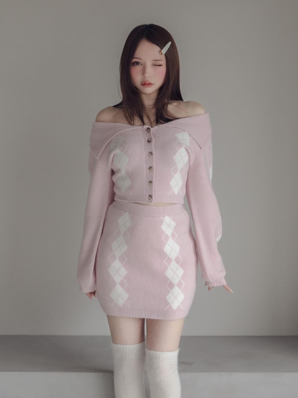 Dona argyle knit set up Pink アンドマリー あす楽 送料込み 