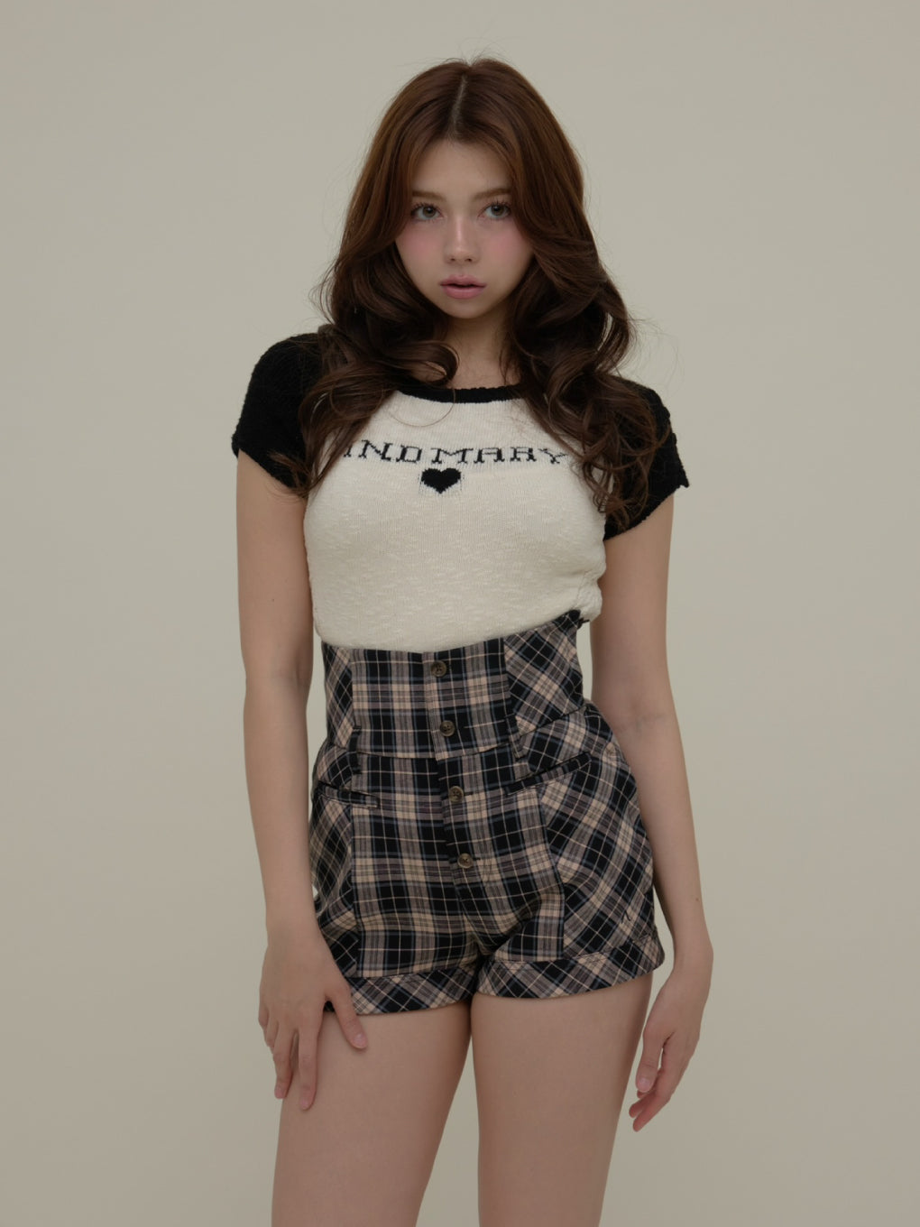 ANDMARY】High waist check pants