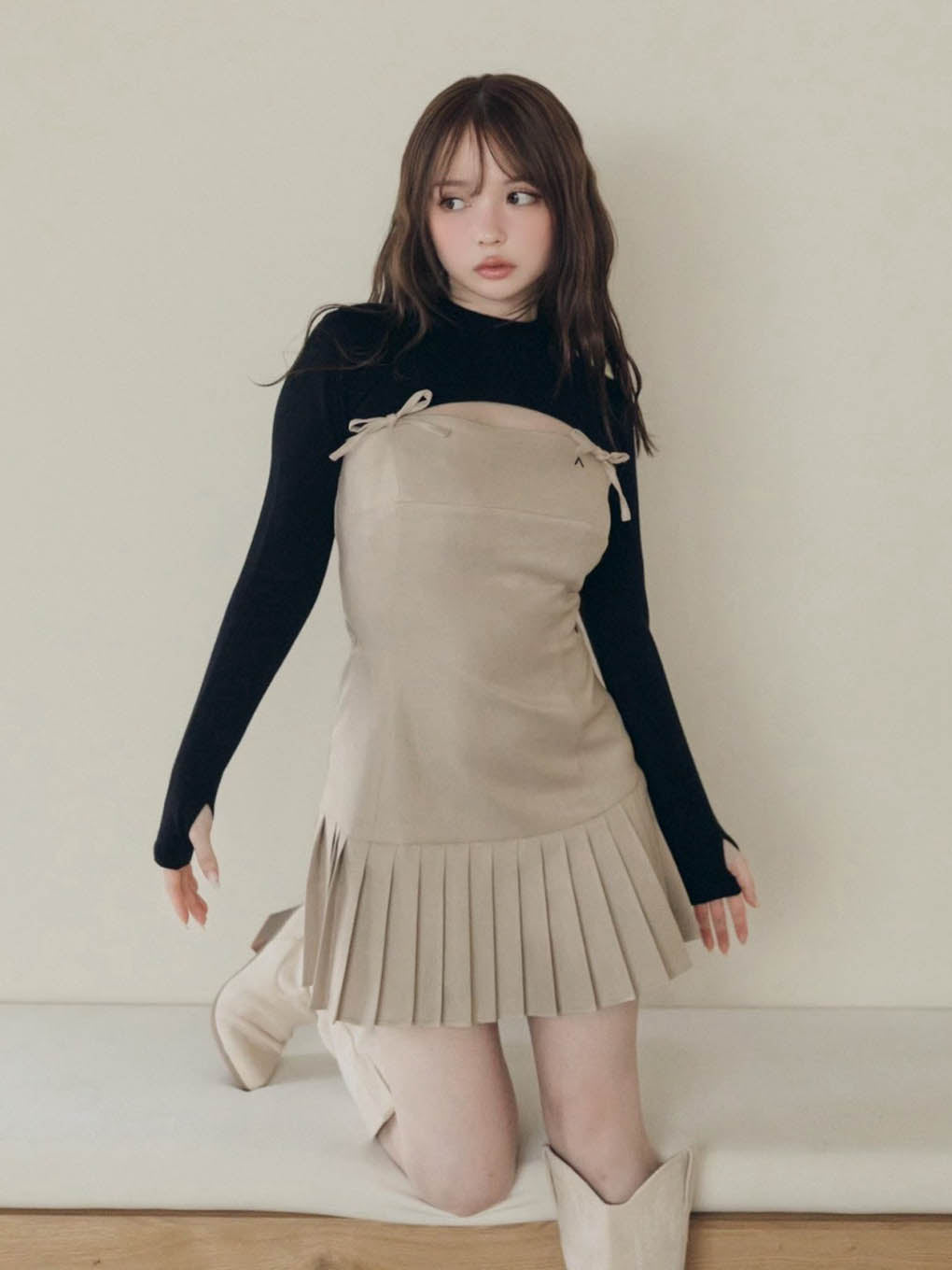新品 Karen knit set mini dress ベージュ♡Andma