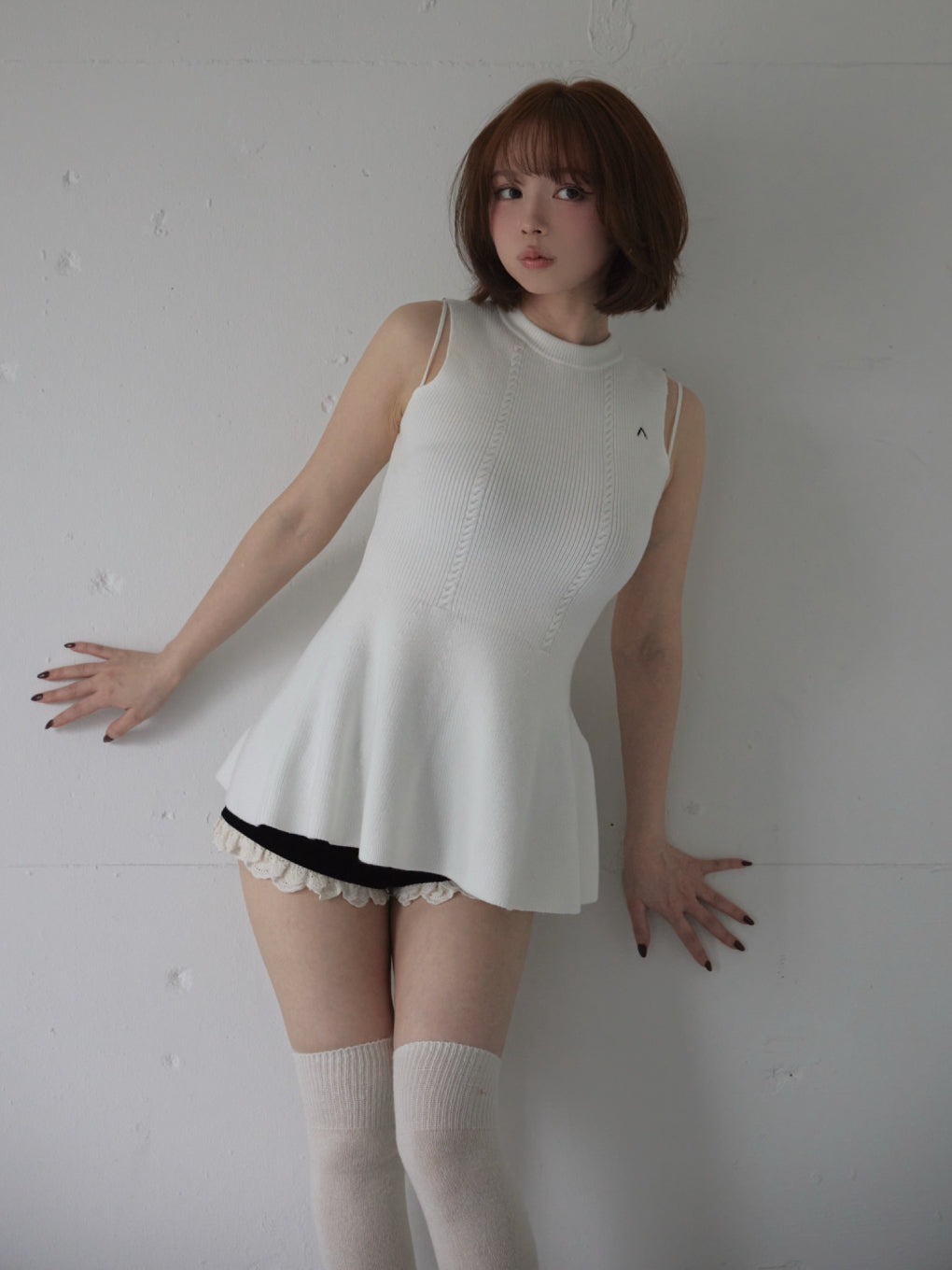 トップス ANDMARY Adel peplum knit tops ivoy ANDMARY】Adel peplum knit tops