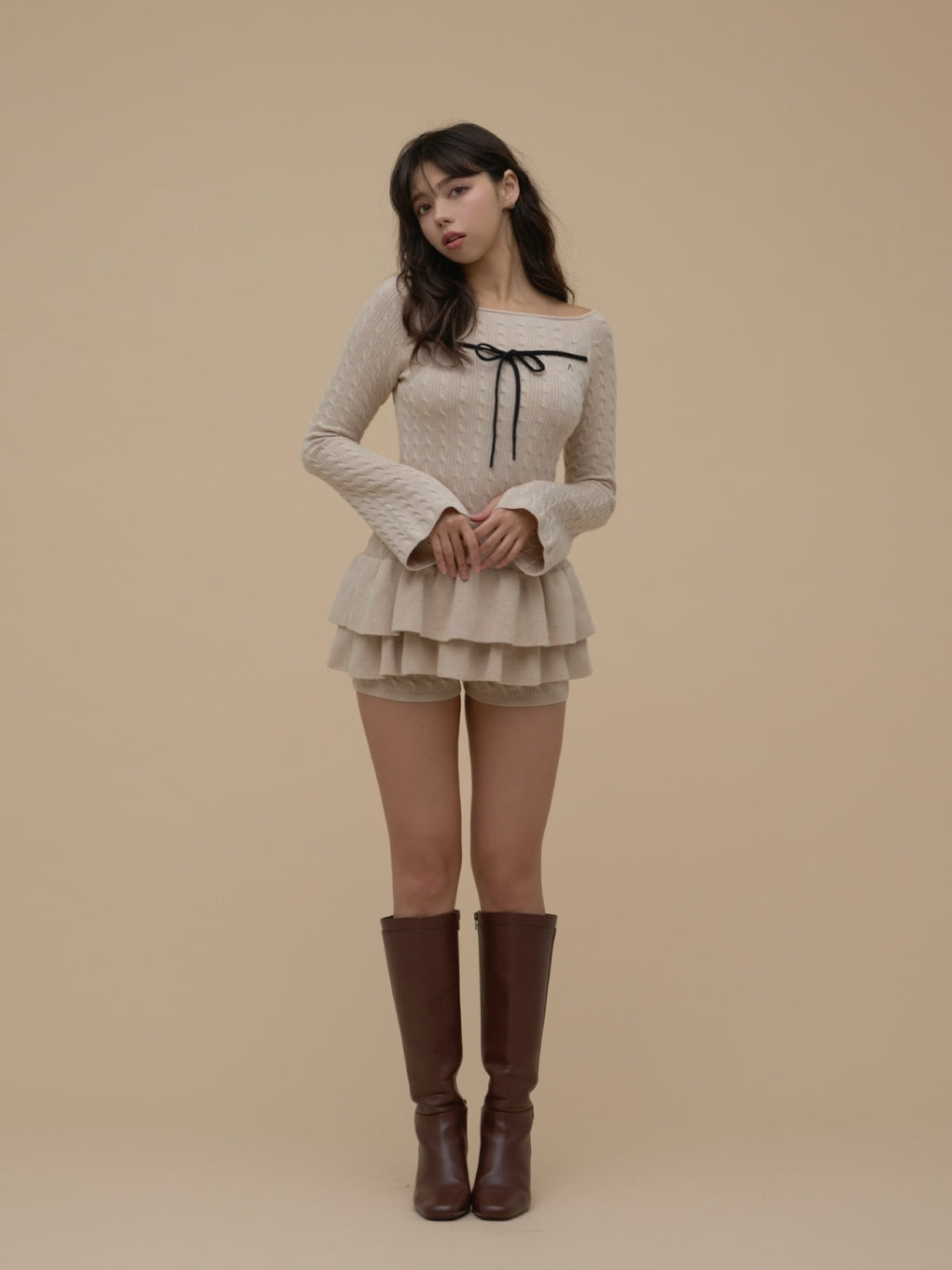 Milky frill mini dress