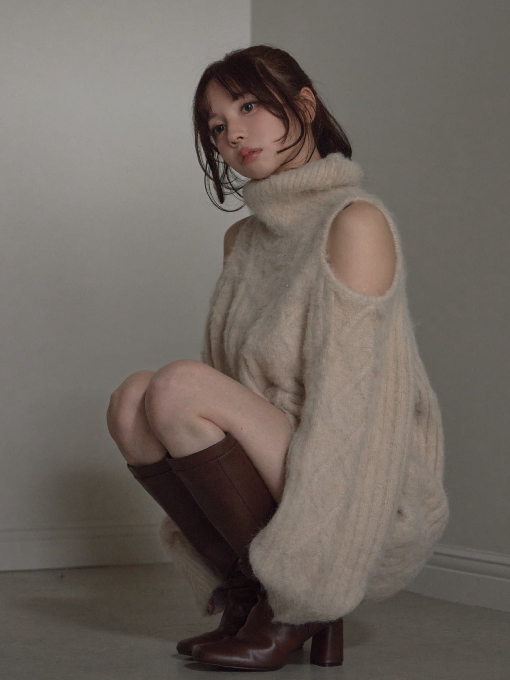 トップス andmary Allyn cable knit dress beige ANDMARY】Allyn cable knit dress
