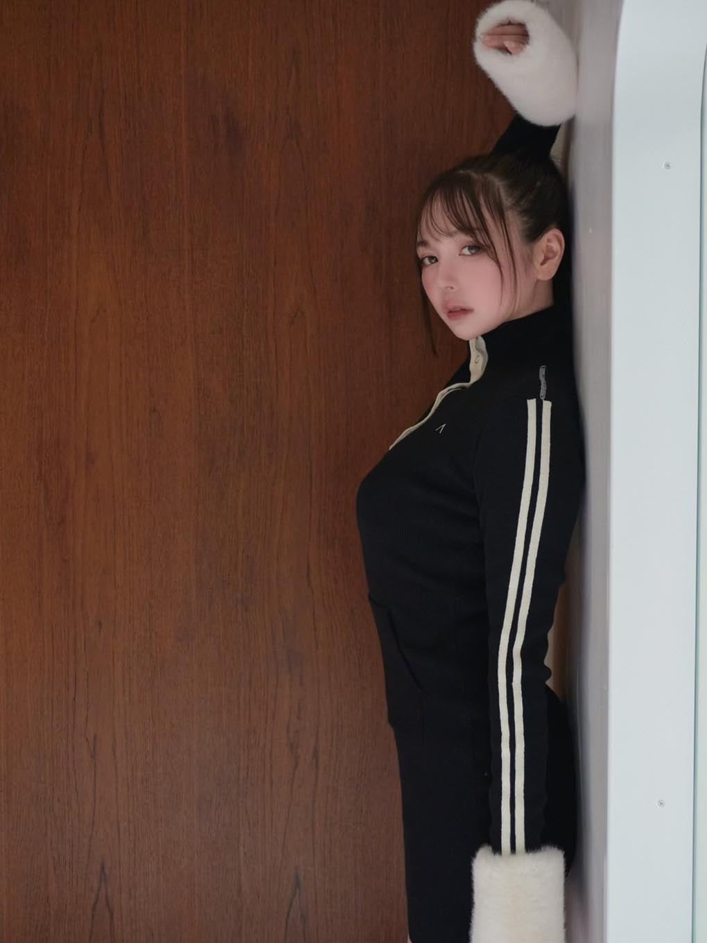andmary Zoe fur mini dress black身丈78cm