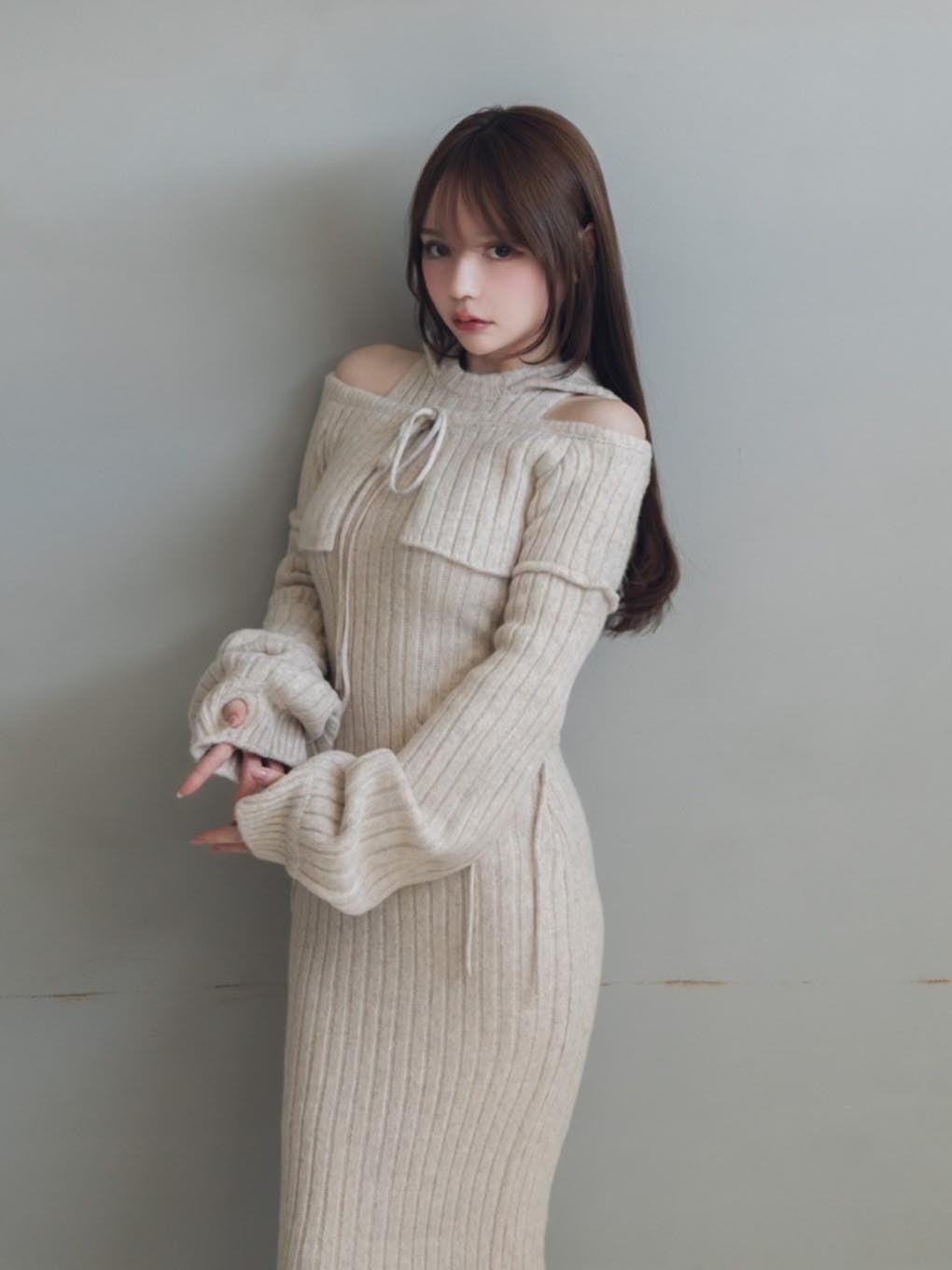 Andmary Marie knit set up beige 即日発送 - ミニワンピース