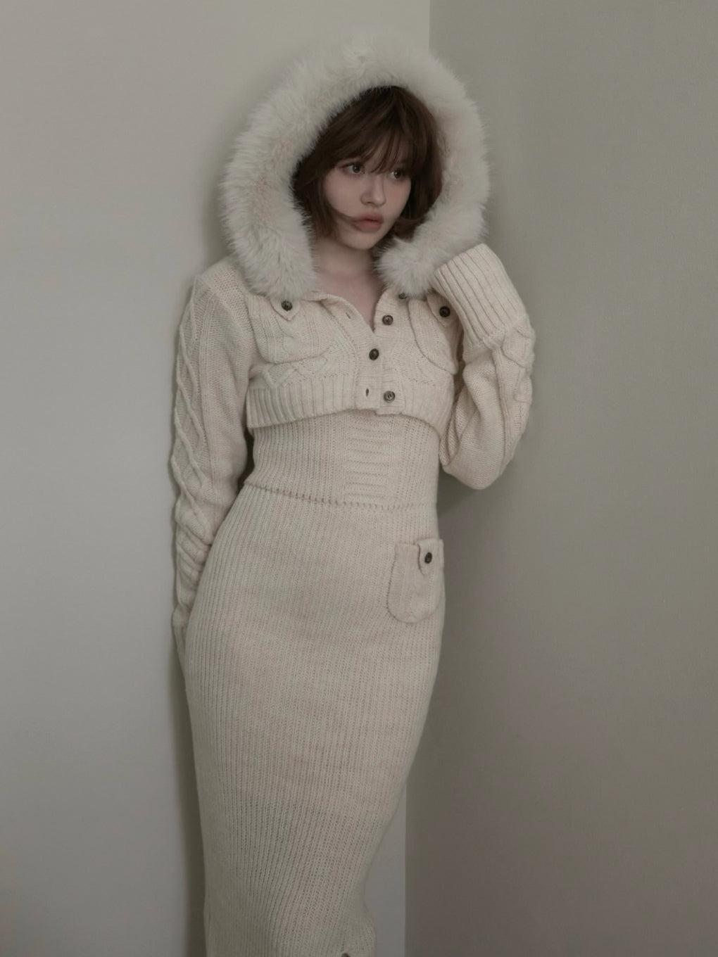 ワンピース Nara hood set dress ivory andmary ANDMARY】Nara hood set dress