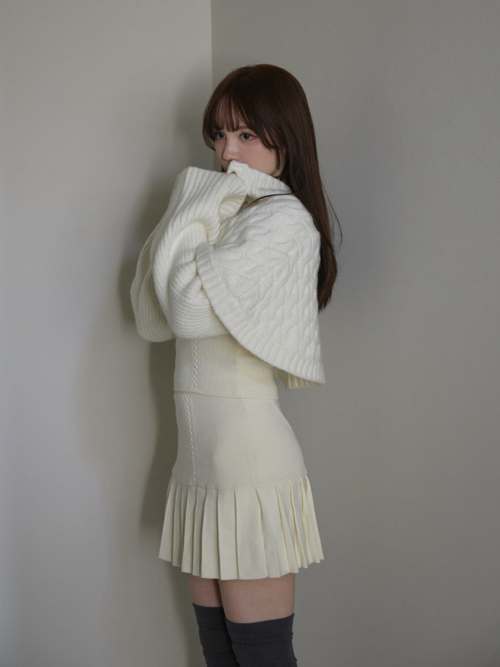 ANDMARY】Snow cape knit set up