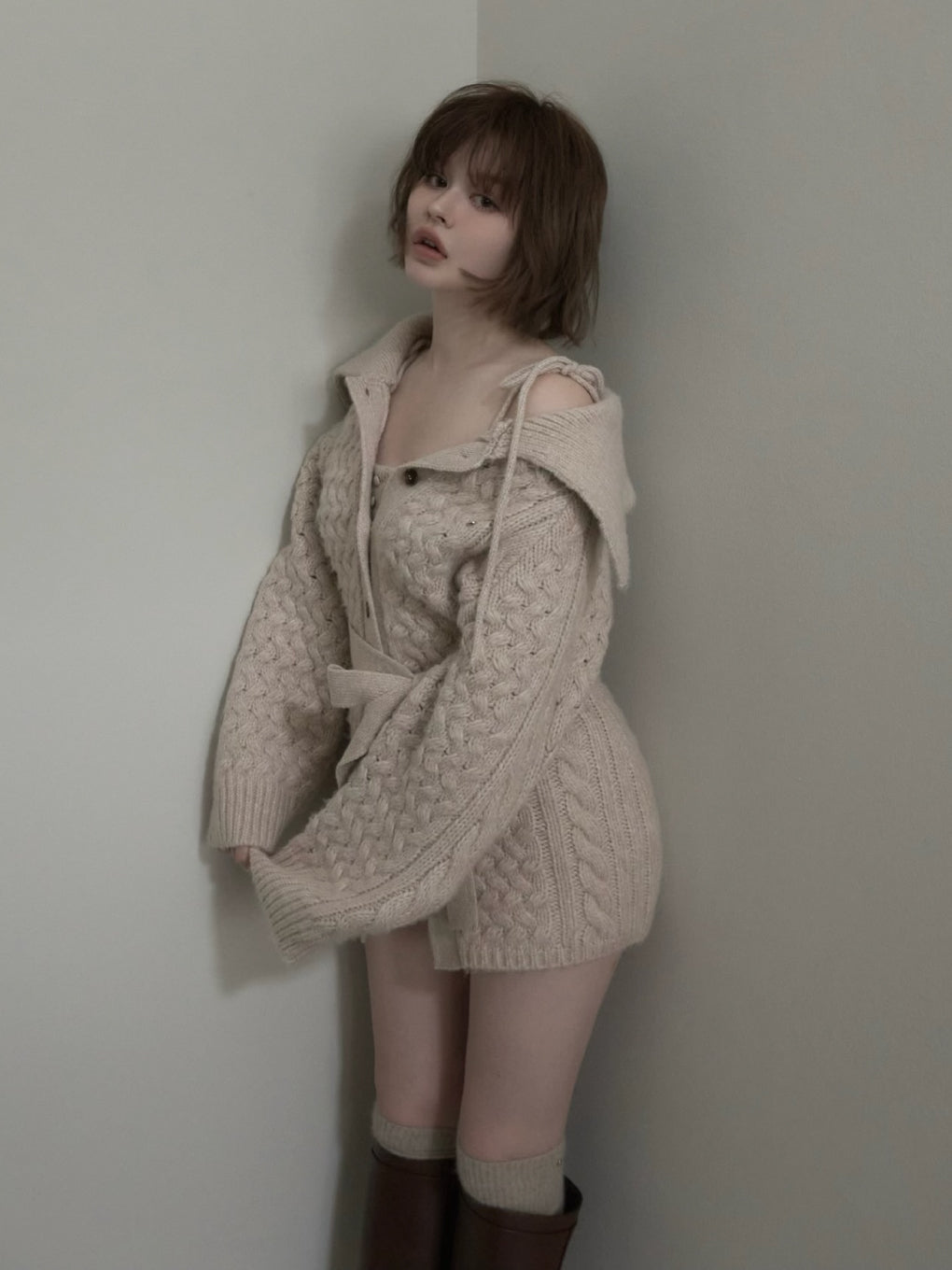 andmary Pamela set up beige 新品未使用 正規品］andmary Pam cable knit set up beige - メルカリ