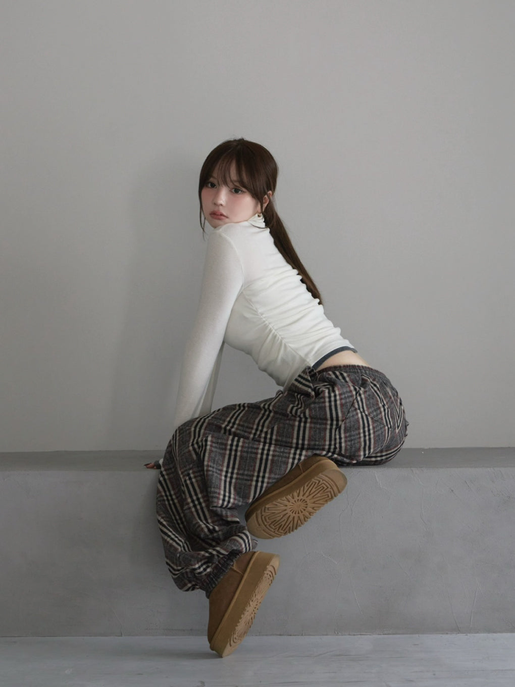 ANDMARY】Monica check loose pants