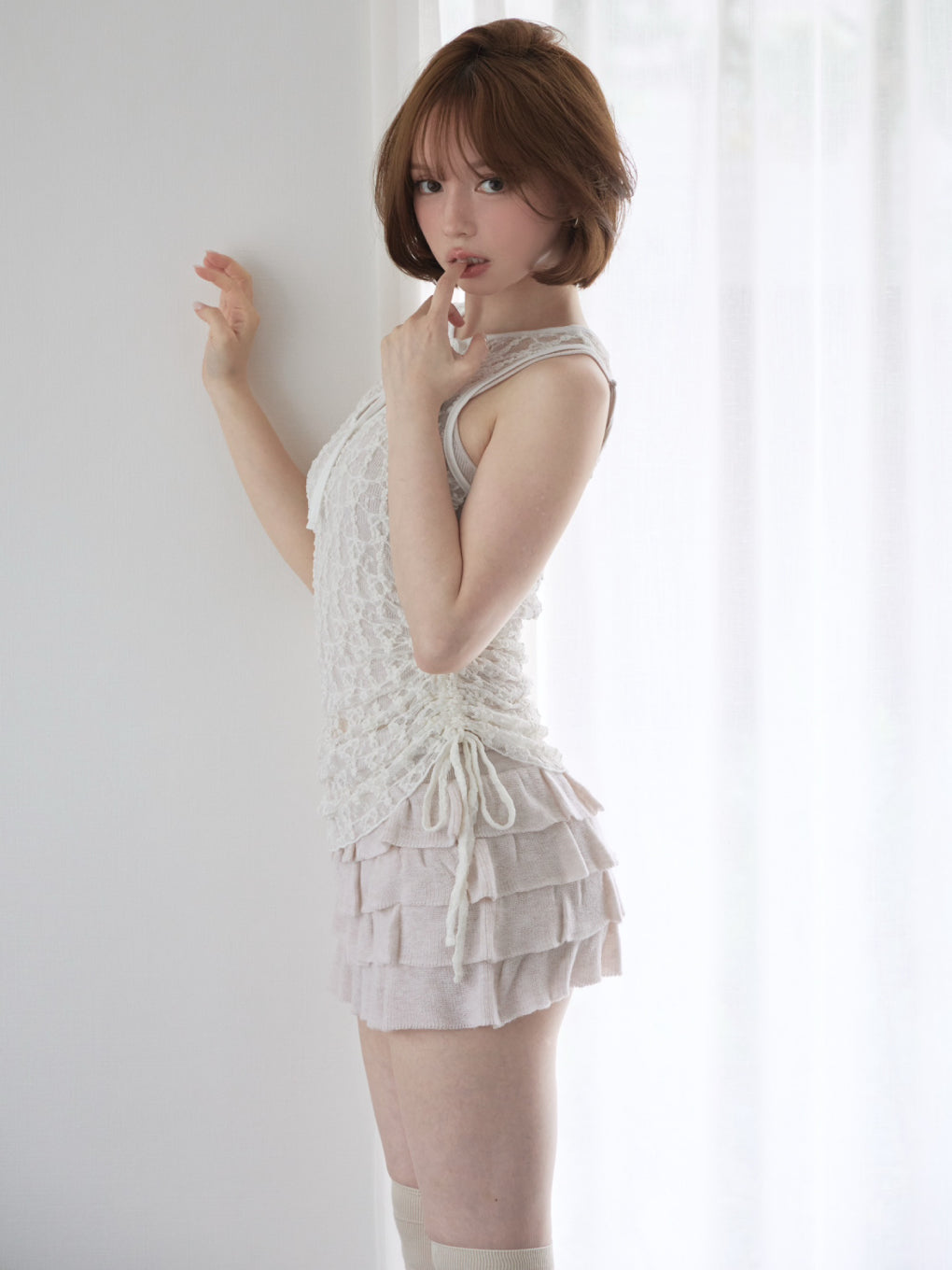 ANDMARY リボン付きキャミソール ベージュ ANDMARY】Sofia lace ribbon set up