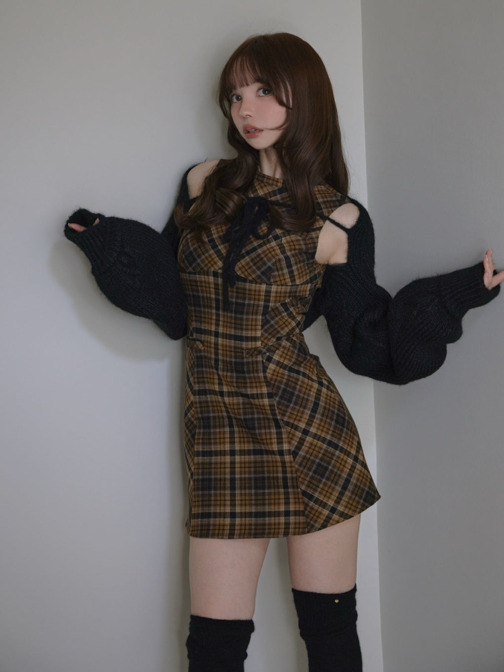 andmary Mimi check set mini dress ブラウン ANDMARY】Mimi check set mini dress
