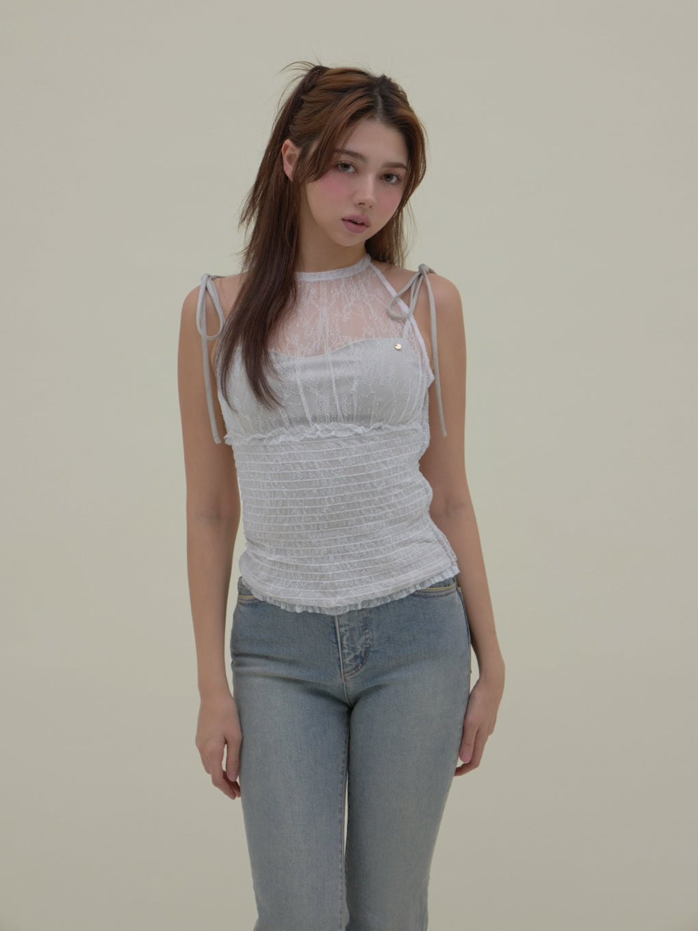トップス Paula lacey chiffon tops blue AM1801 andmary Paula lacey chiffon tops blue｜Yahoo!フリマ（旧