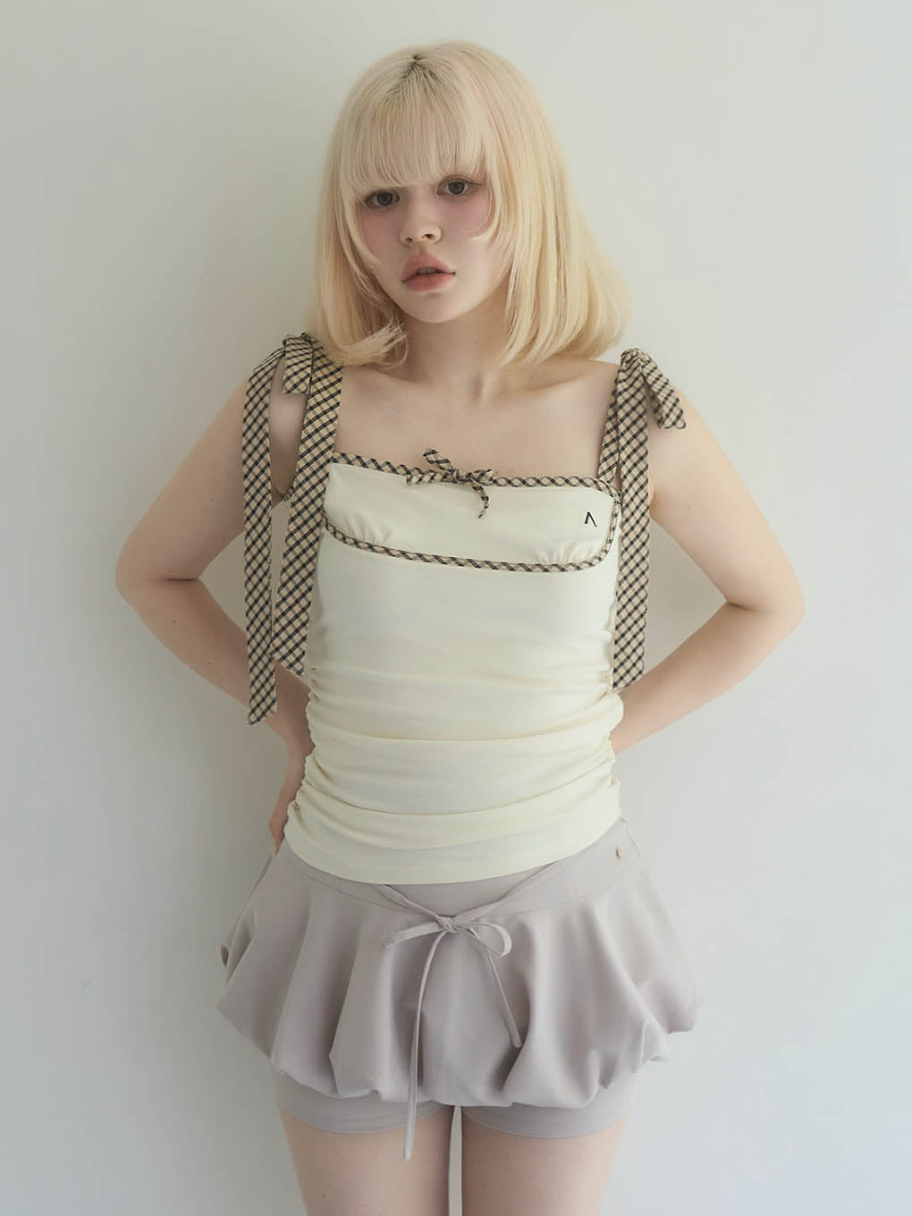 Alice check ribbon tops