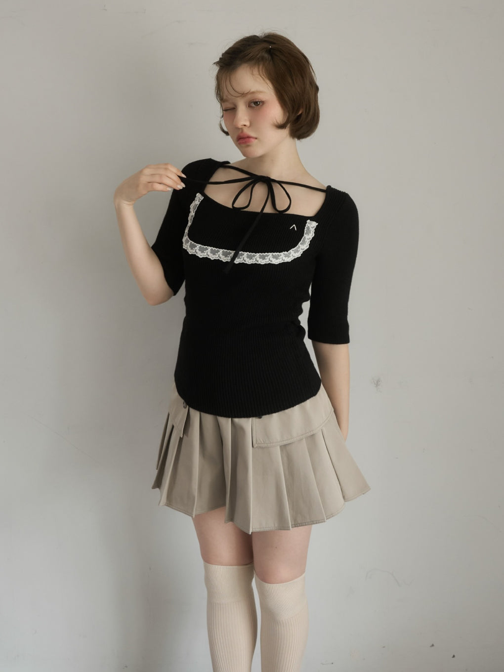 ANDMARY】Trench pleats mini skirt