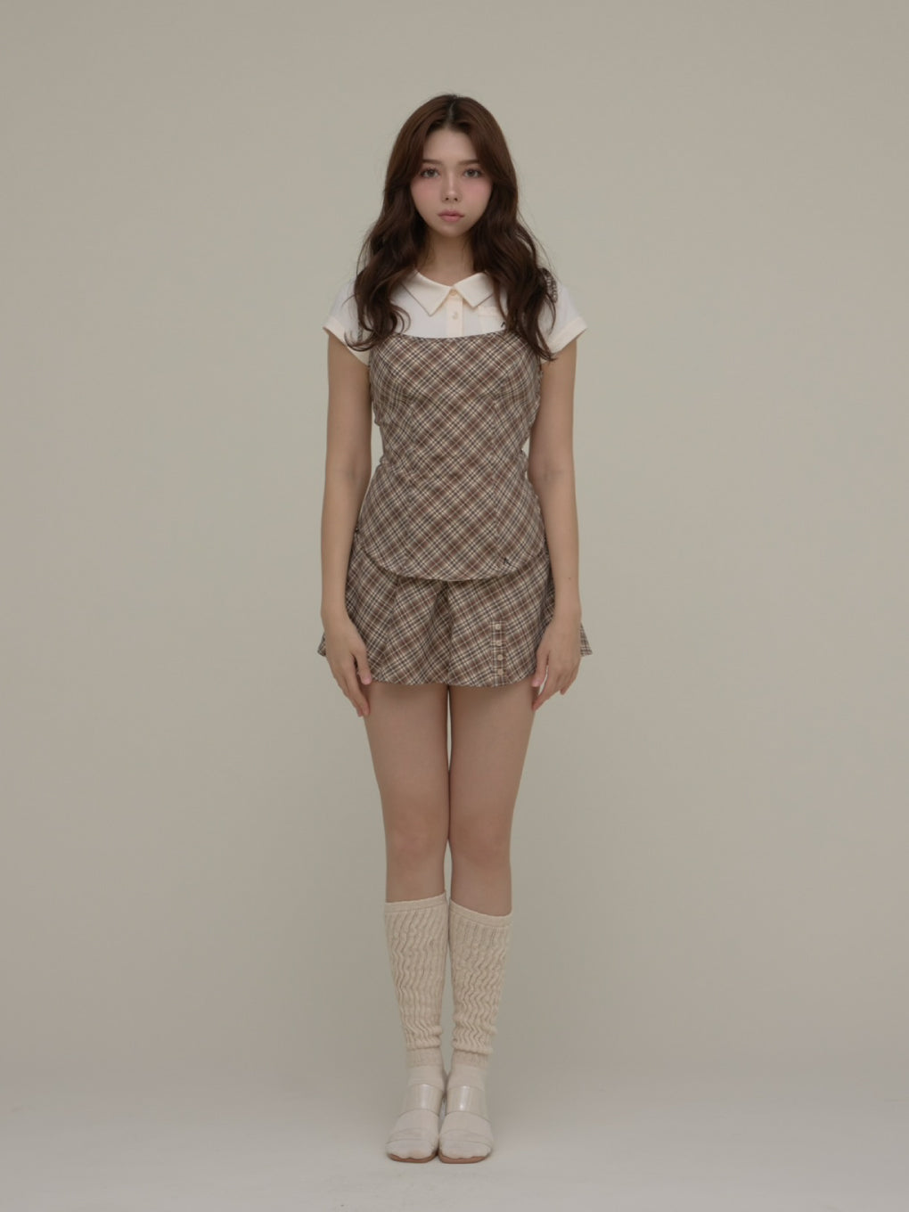 andmary Adel check set up beige Sサイズ ANDMARY】Adel check set up
