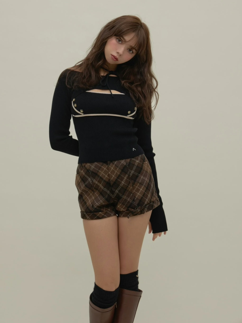 Ribbon check mini pants