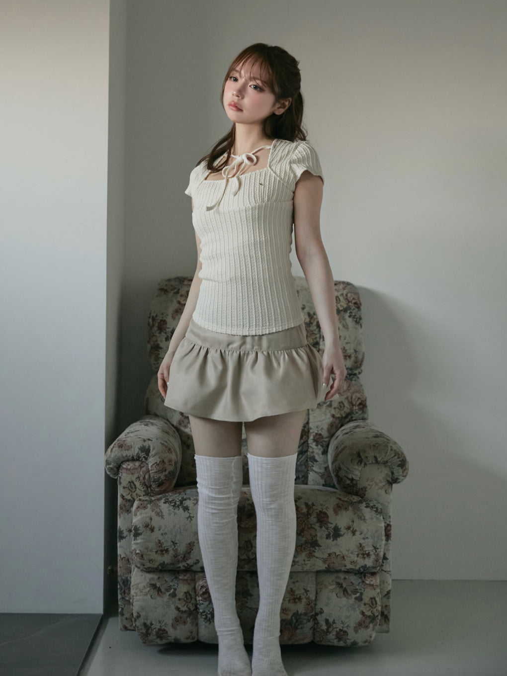 トップス Avrill ribbon tops Ivory ANDMARY】Kiki ribbon tops