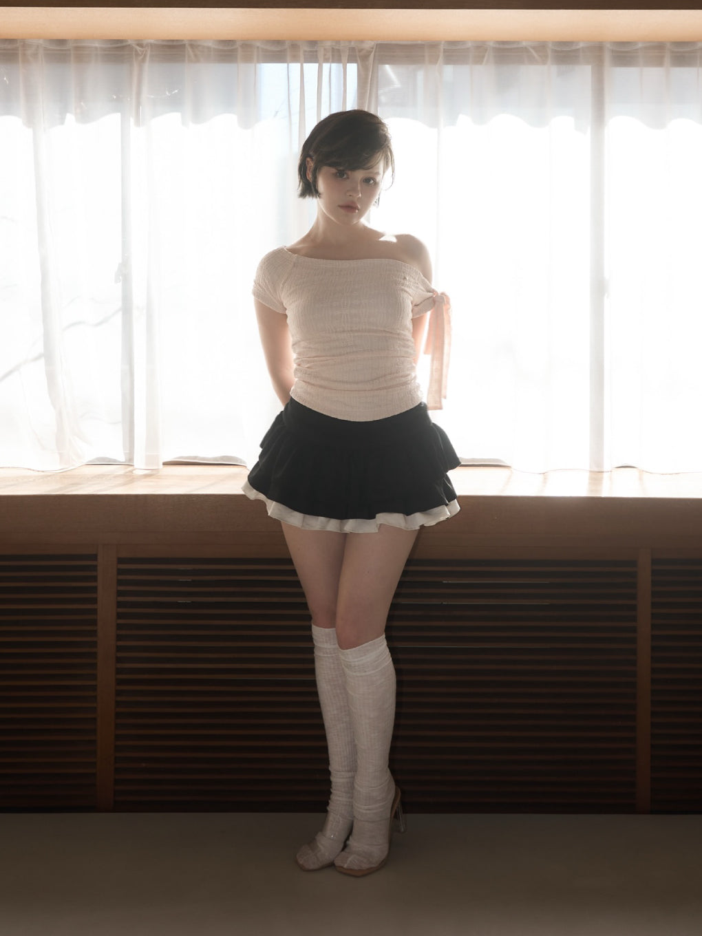 ANDMARY Avrill ribbon tops ブラック ANDMARY】Avrill ribbon tops