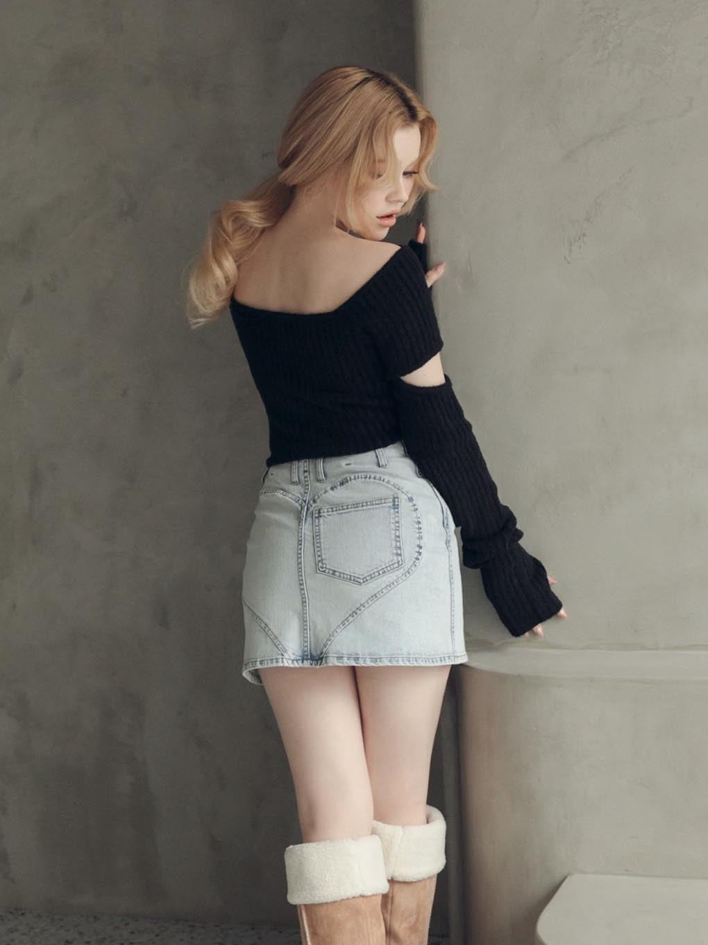 ANDMARY】Heart hip denim skirt 
