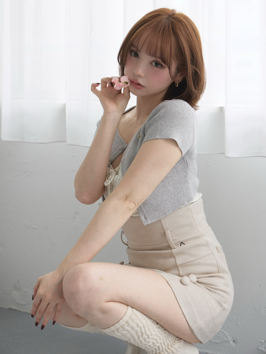 未開封 Andmary Vickey flower set tops gray ANDMARY】Vickey flower set tops