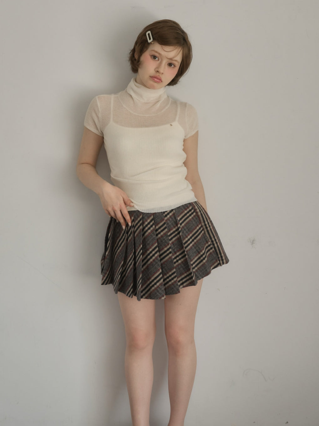 ANDMARY】Monica check pleats mini skirt